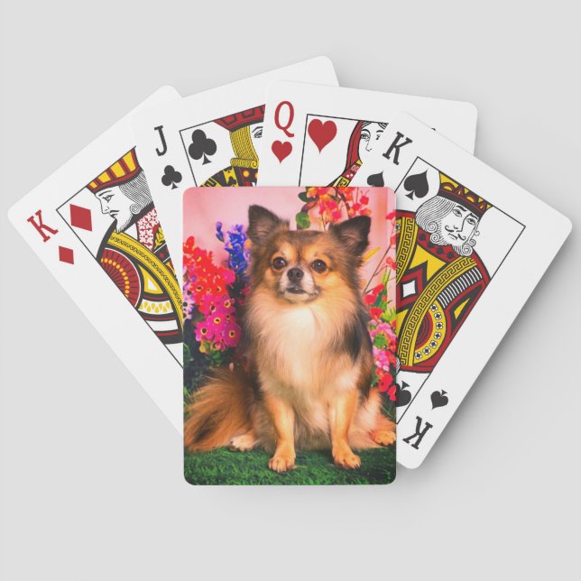 Cute Chihuahua Amid Spring Flowers Poker Cards (Back)