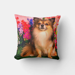 Cute Chihuahua Amid Spring Flowers Throw Pillow