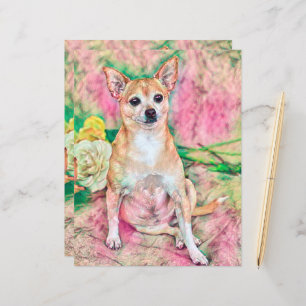 Cute Chihuahua Art Pink Green Dog Portrait