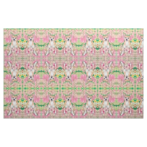 Cute Chihuahua Art Pink Green Dog Portrait Fabric