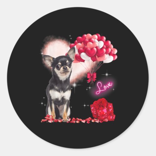 Cute Chihuahua Balloon Heart Valentines Day Valent Classic Round Sticker