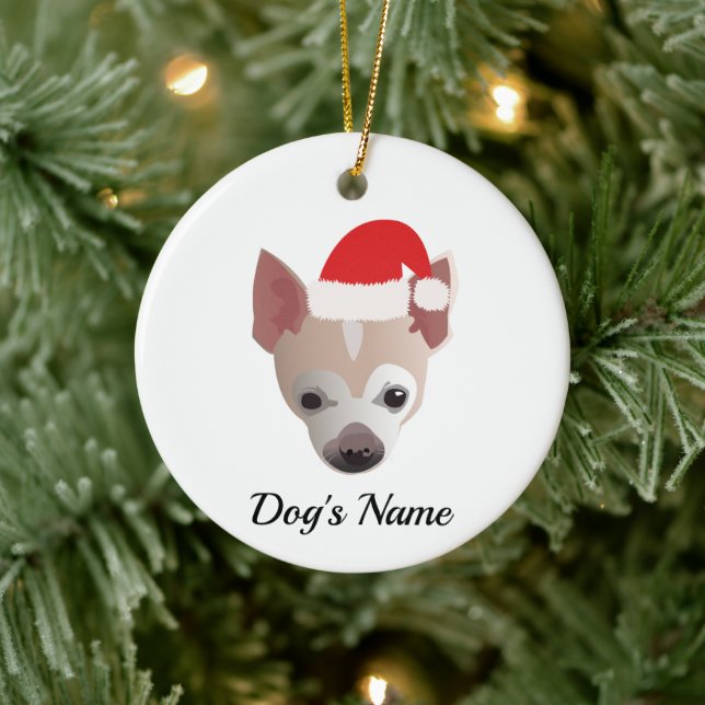 Cute Chihuahua Christmas Ceramic Ornament (Tree)