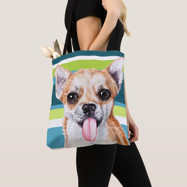 Cute Chihuahua Colorful Pattern Tote Bag (Close Up)