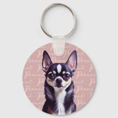 Cute Chihuahua Custom Pink  Keychain