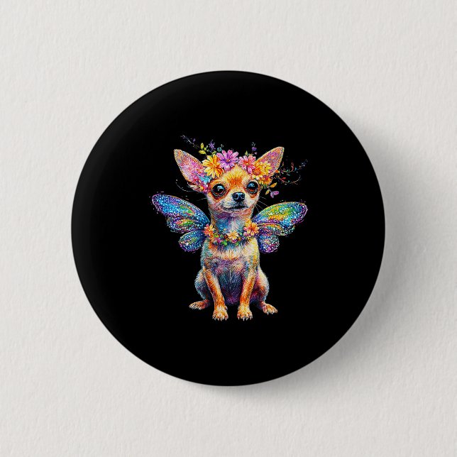 Cute Chihuahua Dog Angel With Wings  Button (Front)