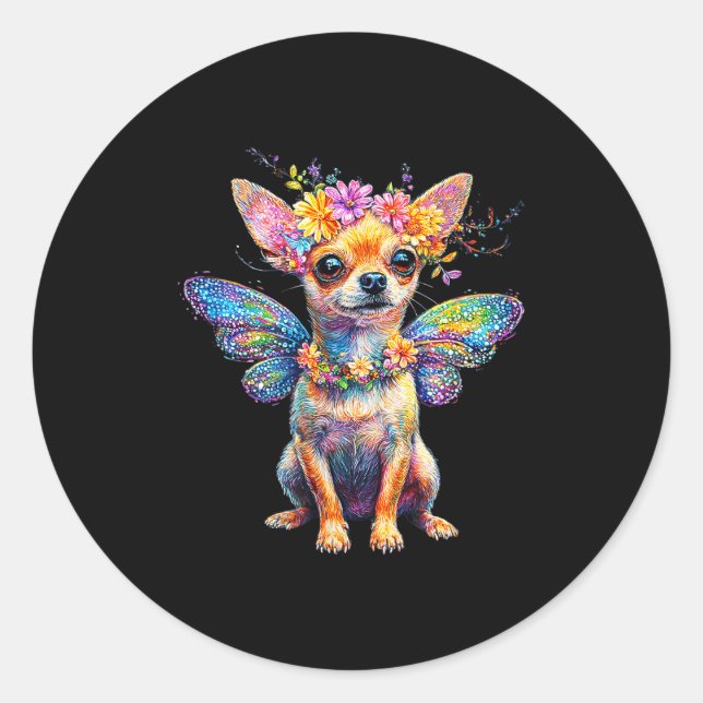 Cute Chihuahua Dog Angel With Wings  Classic Round Sticker (Front)