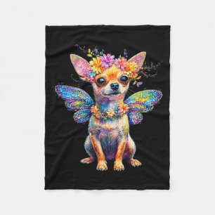 Cute Chihuahua Dog Angel With Wings  Fleece Blanket
