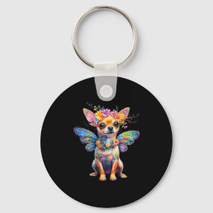 Cute Chihuahua Dog Angel With Wings  Keychain