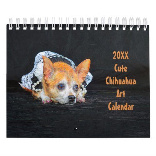 Cute Chihuahua Dog Art Design 2024 Monthly Calendar