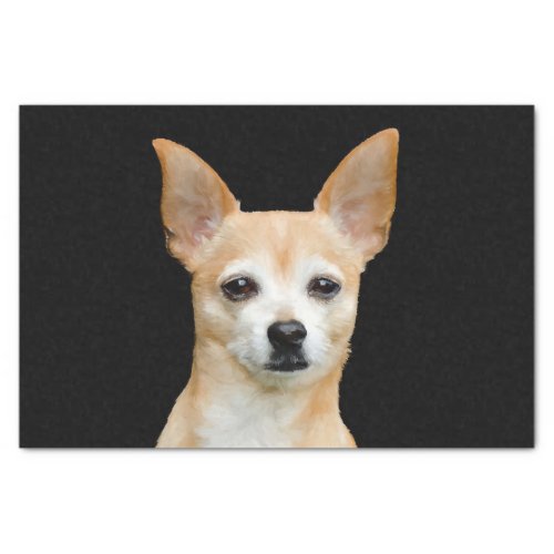 Cute Chihuahua Dog Beige Tan Black Art Portrait Tissue Paper