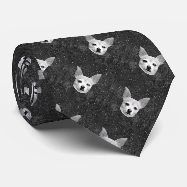 Cute Chihuahua Dog Black And White Pattern Neck Tie (Rolled)