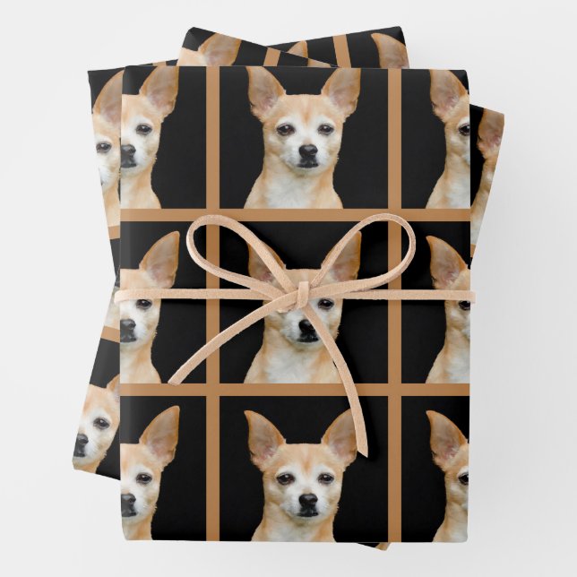 Cute Chihuahua Dog Black Tan Pattern Design Wrapping Paper Sheets (In situ)