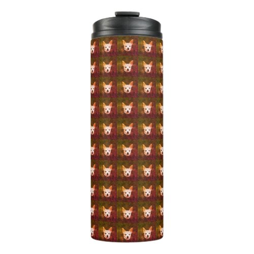 Cute Chihuahua Dog Brown Green Pattern Art Thermal Tumbler