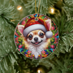 Cute Chihuahua Dog Christmas Ceramic Ornament