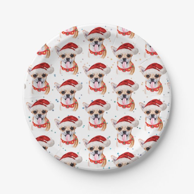 Cute Chihuahua Dog Christmas Pattern Paper Plates (Front)