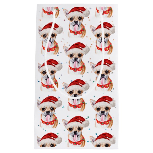 Cute Chihuahua Dog Christmas Pattern Small Gift Bag (Front)