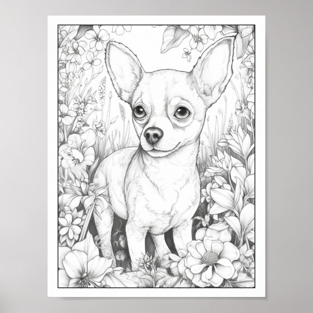 Cute Chihuahua Dog Coloring Poster (Front)