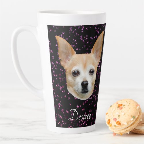 Cute Chihuahua Dog Elegant Purple Glitter Design Latte Mug