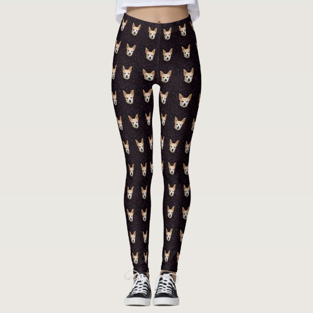 Cute Chihuahua Dog Elegant Purple Glitter Design Leggings (Front)