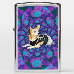 Cute Chihuahua Dog Floral Purple Blue Neon Art Zippo Lighter