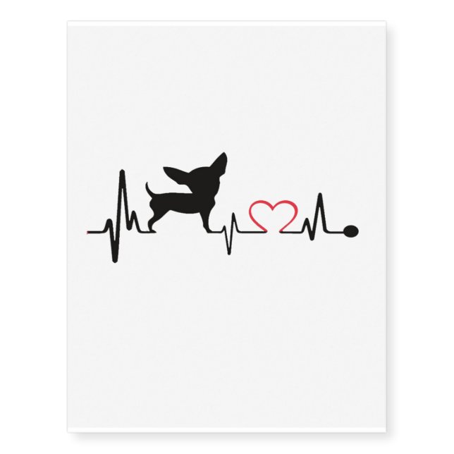 Cute Chihuahua Dog Heartbeat Temporary Tattoos (Front)