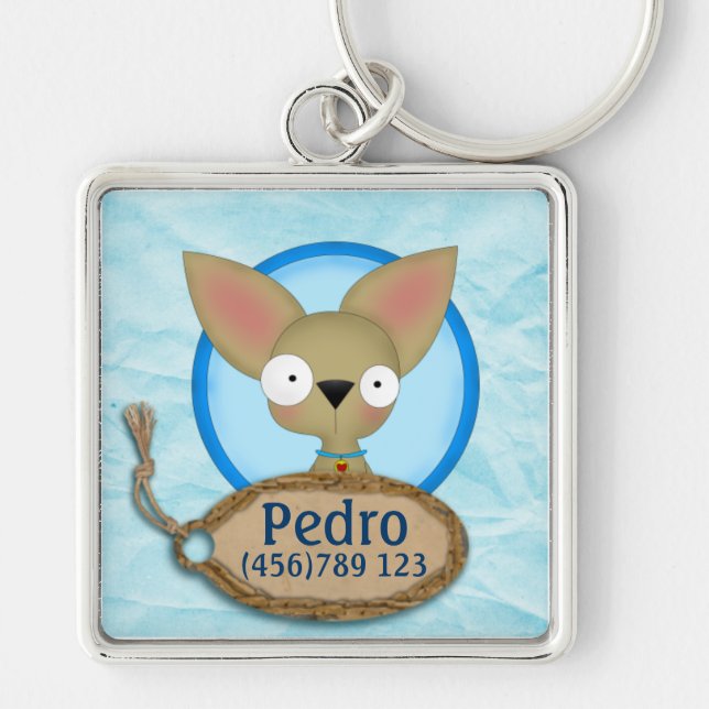 Cute Chihuahua Dog ID Tag Keychain (Front)