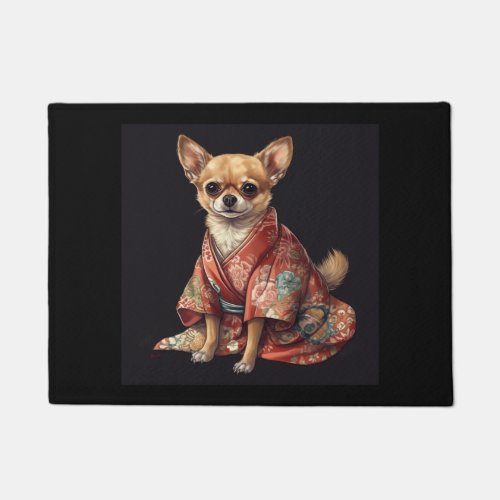 Cute Chihuahua Dog In Japanese Kimono Robe Illustr Doormat