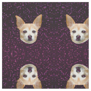 Cute Chihuahua Dog In Outer Space Purple Galaxy Fabric