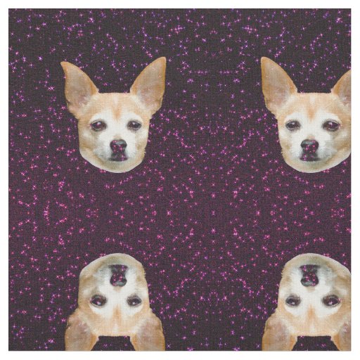 Cute Chihuahua Dog In Outer Space Purple Galaxy Fabric
