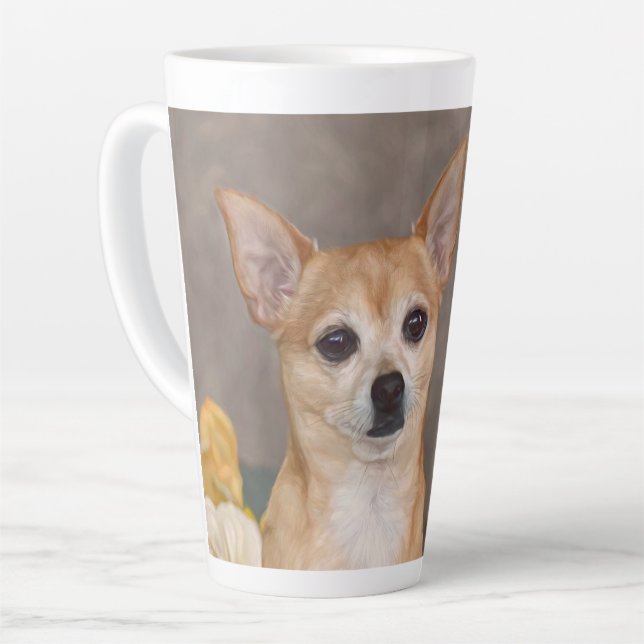 Cute Chihuahua Dog Portrait Floral Pet Design Latte Mug (Left Angle)
