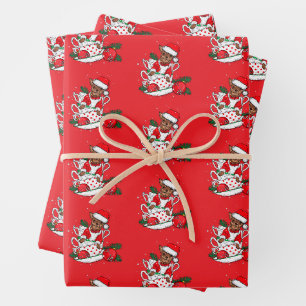 Cute Chihuahua Dog Santa Claus Christmas Wrapping Paper Sheets