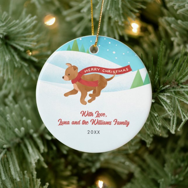 Cute Chihuahua Dog Snow Christmas  Ceramic Ornament (Tree)