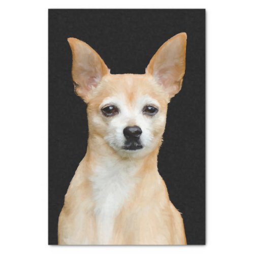 Cute Chihuahua Dog Tan Beige Black Art Portrait Tissue Paper