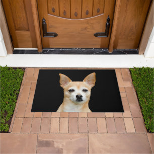 Cute Chihuahua Dog Tan Black Art Pet Portrait Doormat