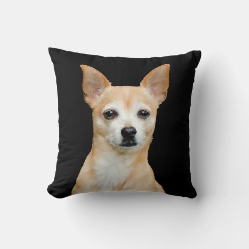 Cute Chihuahua Dog Tan Black Art Pet Portrait Throw Pillow