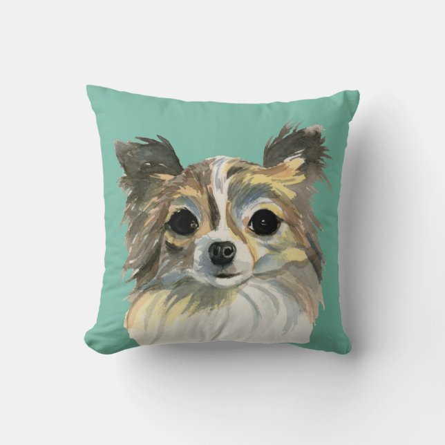 Cute Chihuahua Dog Watercolor Portrait Throw Pillow (Front)