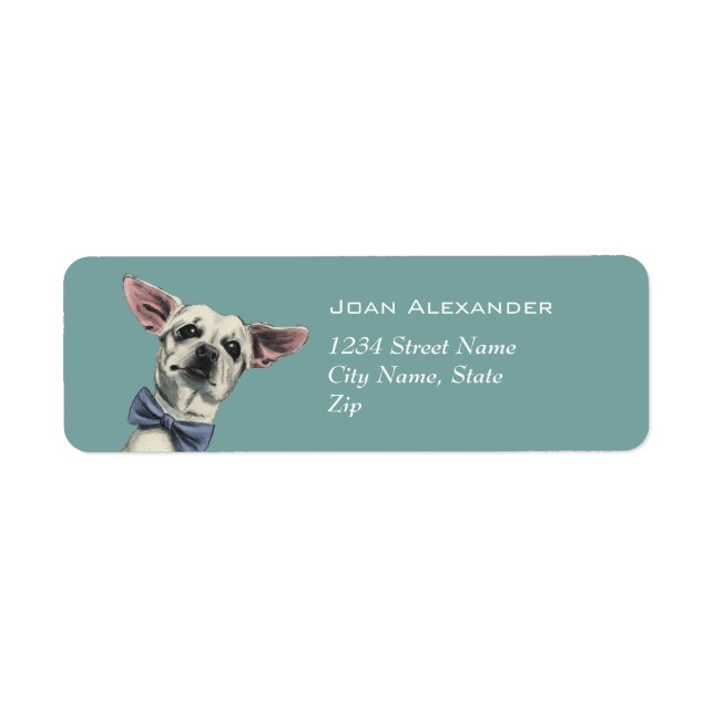 Cute Chihuahua Dog with Bow Tie Drawing Label (Front)