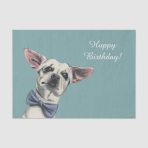 Cute Chihuahua Dog with Bow Tie Happy Birthday Tissue Paper