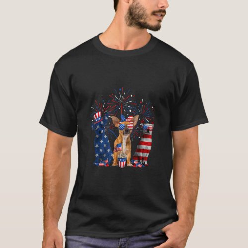 Cute Chihuahua Dogs American Flag Indepedence Day  T_Shirt