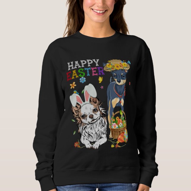 Cute Chihuahua Dogs With Easter Egg Basket Easter  Sweatshirt (Front)