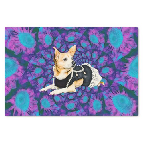 Cute Chihuahua Floral Purple Blue Neon Dog Art Tissue Paper