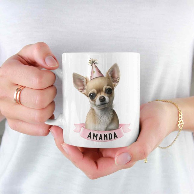 Cute Chihuahua Girly Pink Birthday with Name Sweet Coffee Mug (Creator Uploaded)