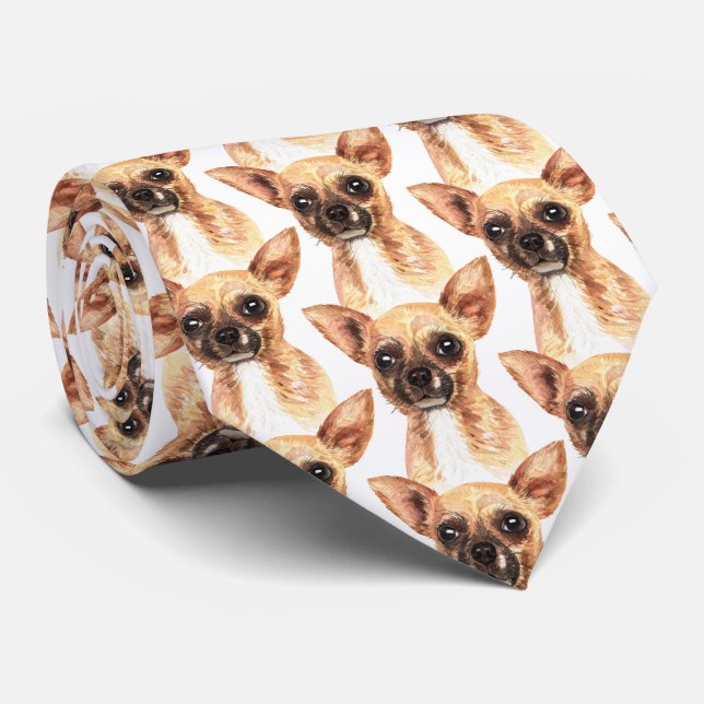 Cute Chihuahua Graphic Neck Tie (Rolled)
