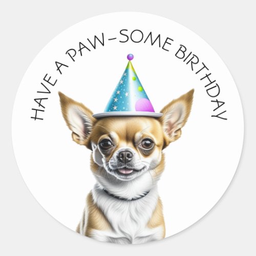 Cute Chihuahua in Birthday Hat Classic Round Sticker