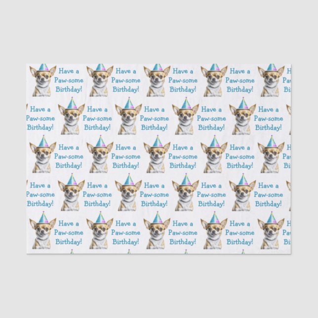 Cute Chihuahua in Birthday Hat Tissue Paper (Front)
