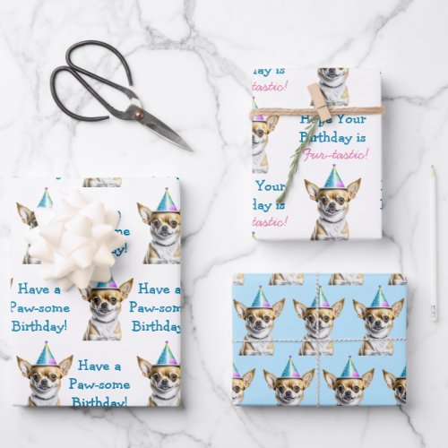 Cute Chihuahua in Birthday Hat Wrapping Paper Sheets