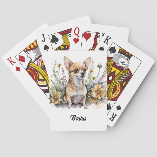 Cute Chihuahua in Flowers Poker Cards (Back)
