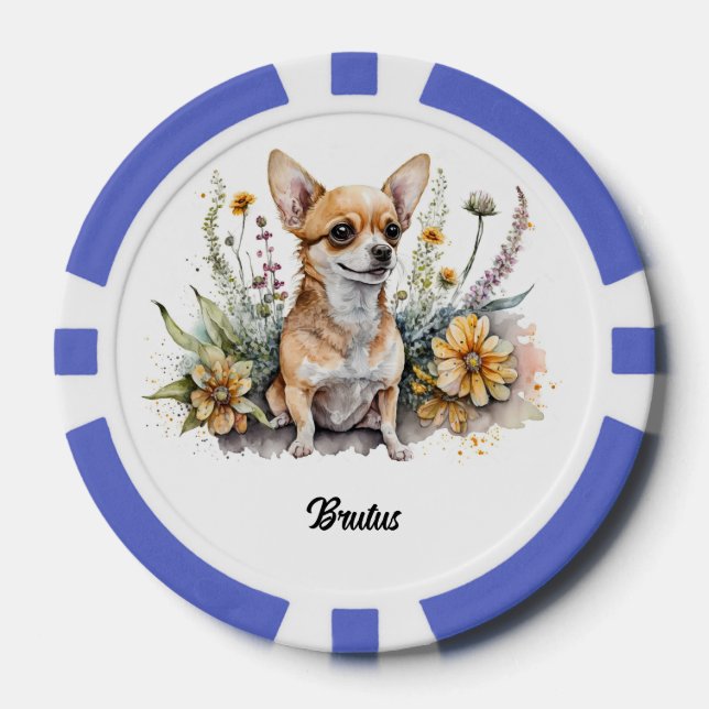 Cute Chihuahua in Flowers Poker Chips (Front)