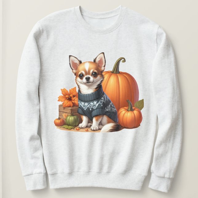 Cute Chihuahua in Sweater with Pumpkins  (Design Front)