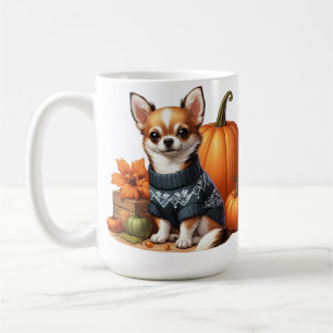 Cute Chihuahua in Sweater with Pumpkins Coffee Mug